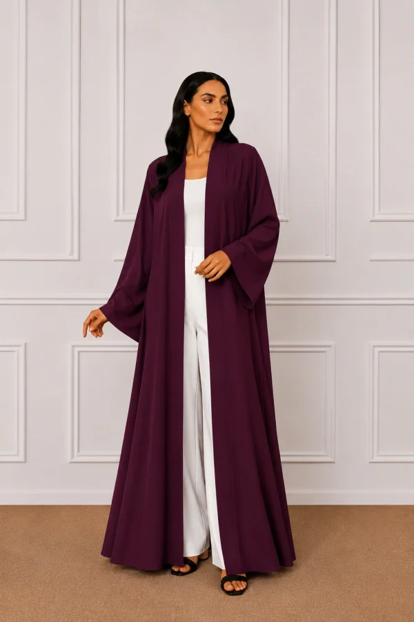 Maroon Open Front Abaya for Women โ Elegant Flowing Modest Abaya | ORFE
