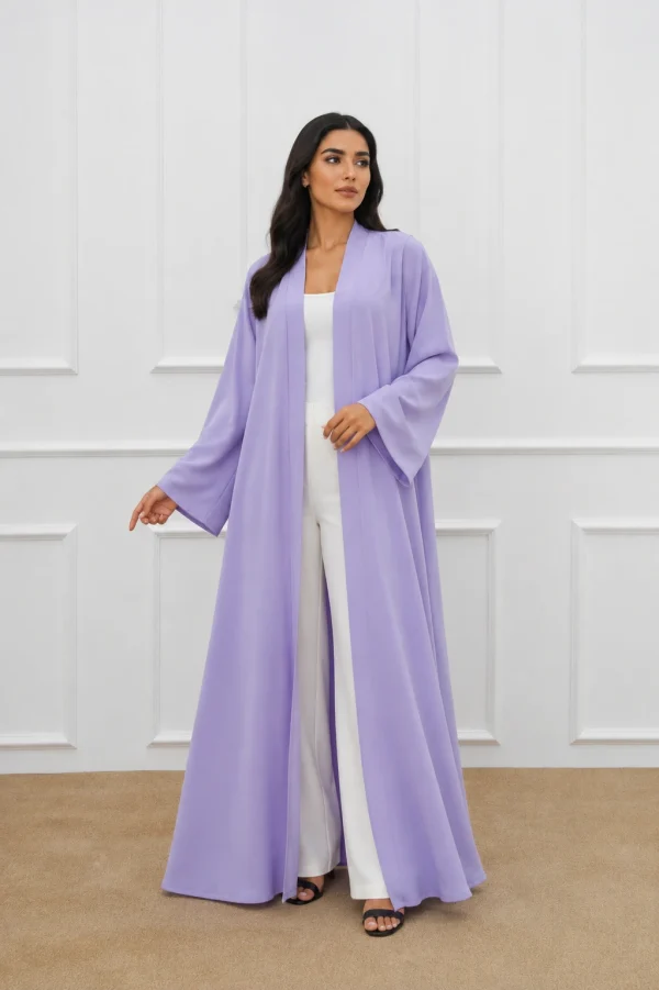 Lavender Open Front Abaya for Women โ Elegant Flowing Modest Abaya | ORFE